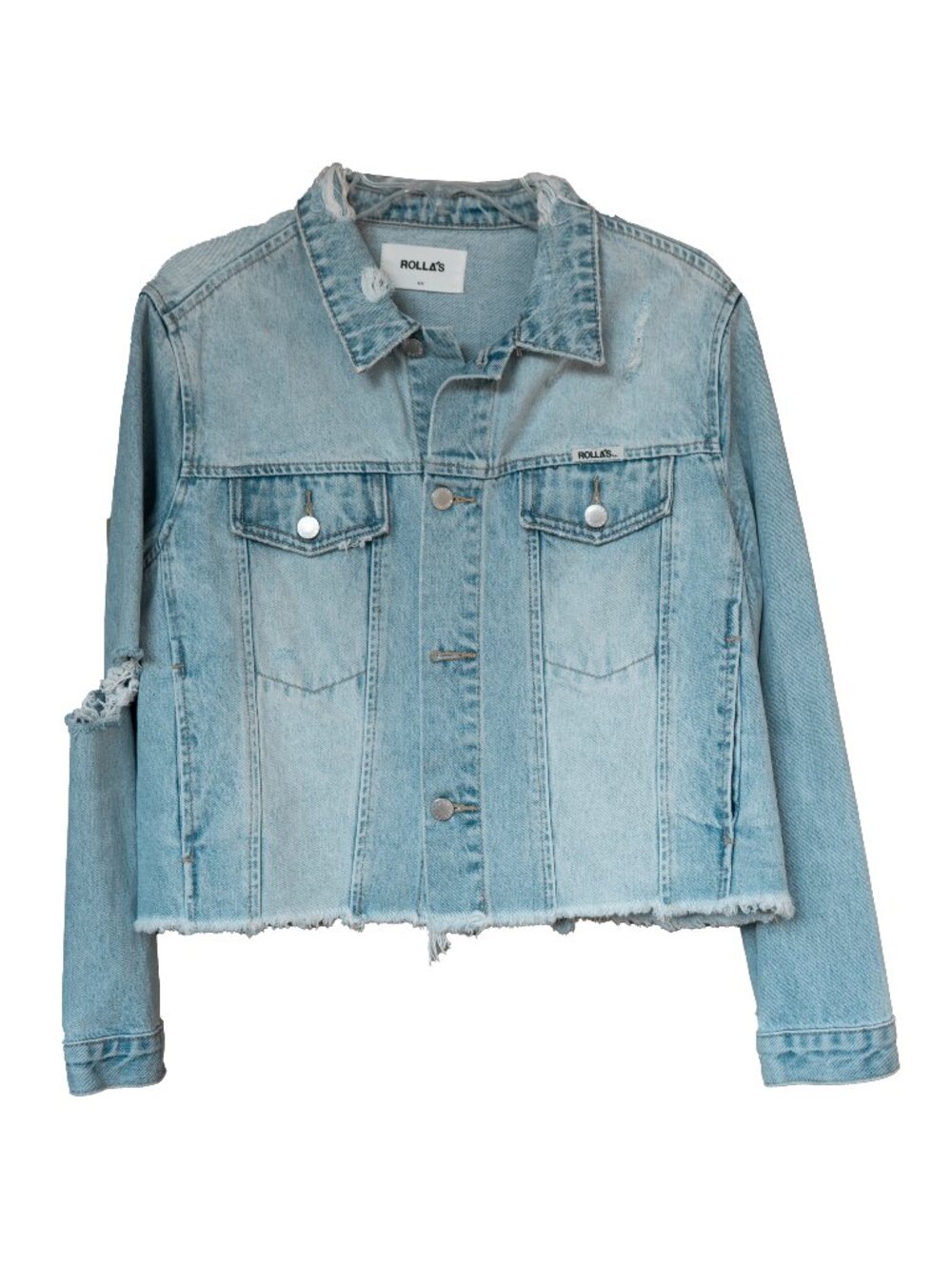 Jean Jacket Wmns Sz Sm 100% Cotton Rolla's  Distressed Crop Long Sleeve Denim